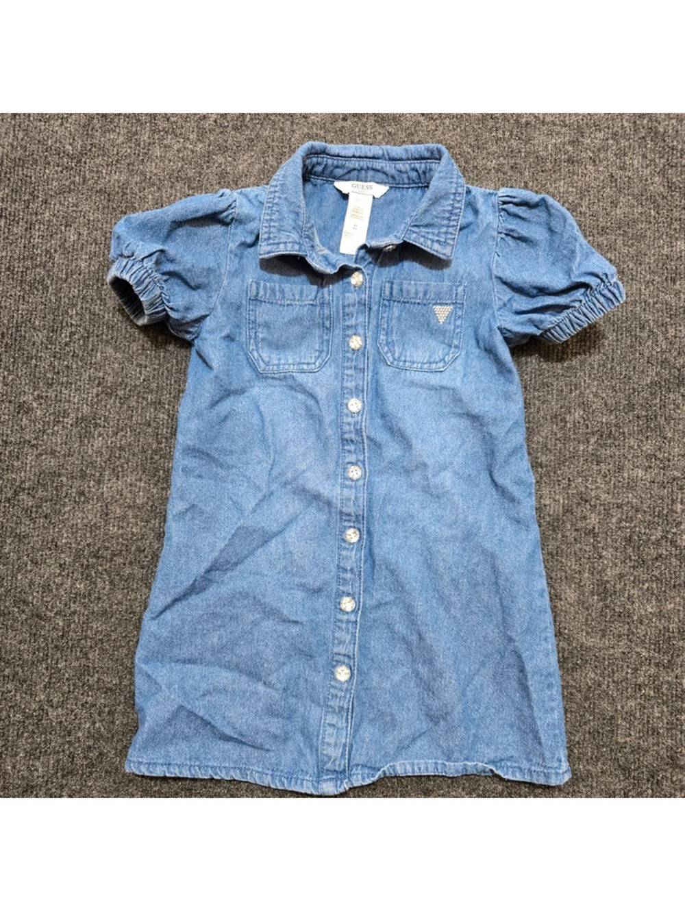Guess Kids Toddler Girls Denim Shirt Dress 4T Blue Short Puff Sleeve Cotton